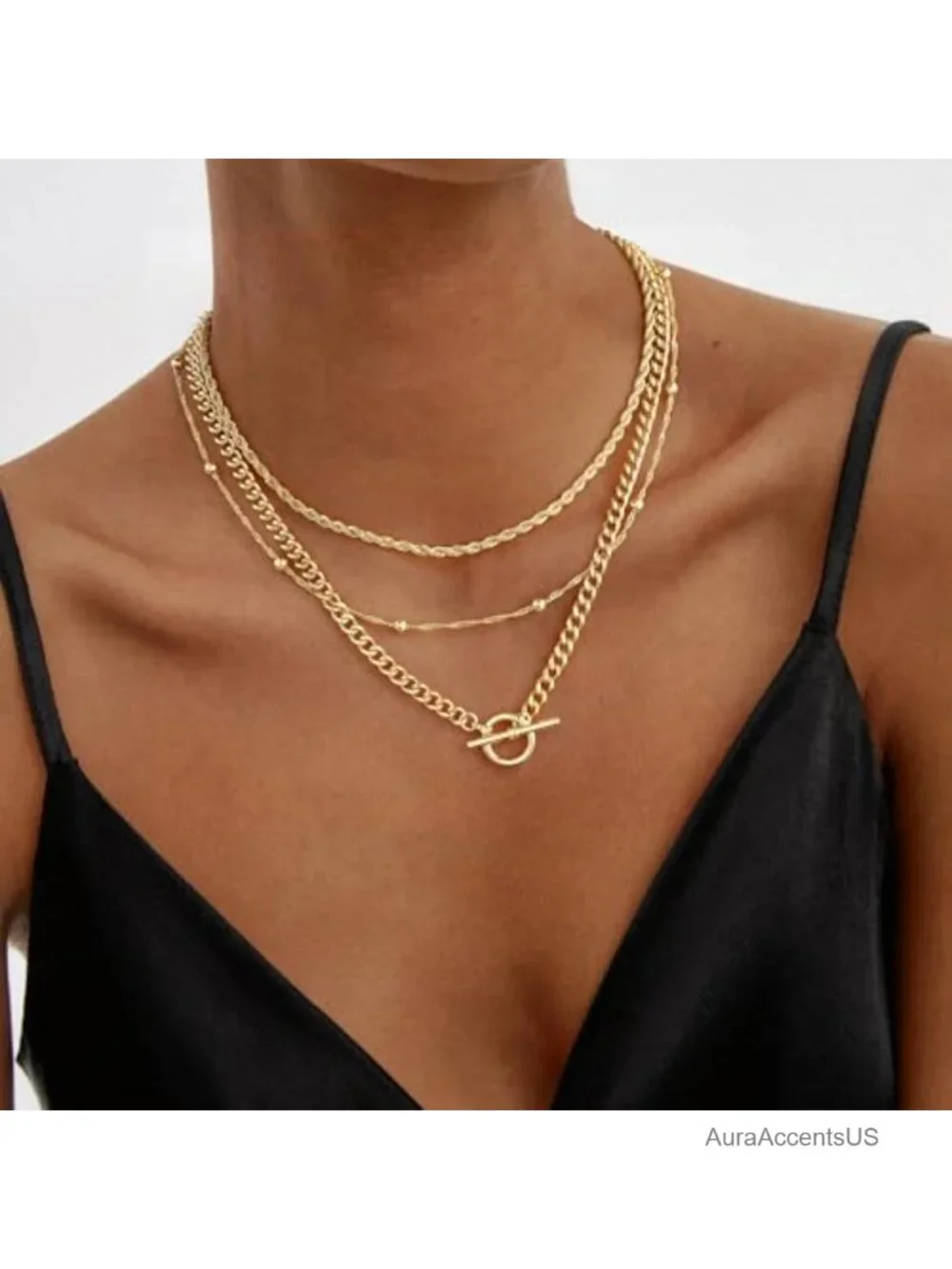 14K Gold Plated Layered Necklace Set, Dainty Chain Stack with Extender
